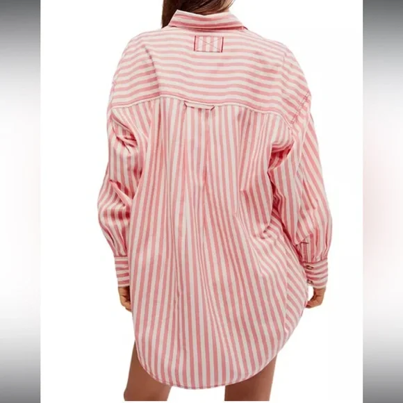 Large Freddy Shirt Free People - We The Free Red (pink ish) White Striped Shirt - Picture 9 of 14
